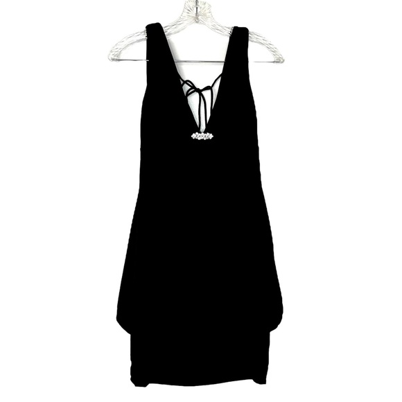 CACHE black plunge stretch banded bubble Cocktail style dress, size 4 - Picture 3 of 14